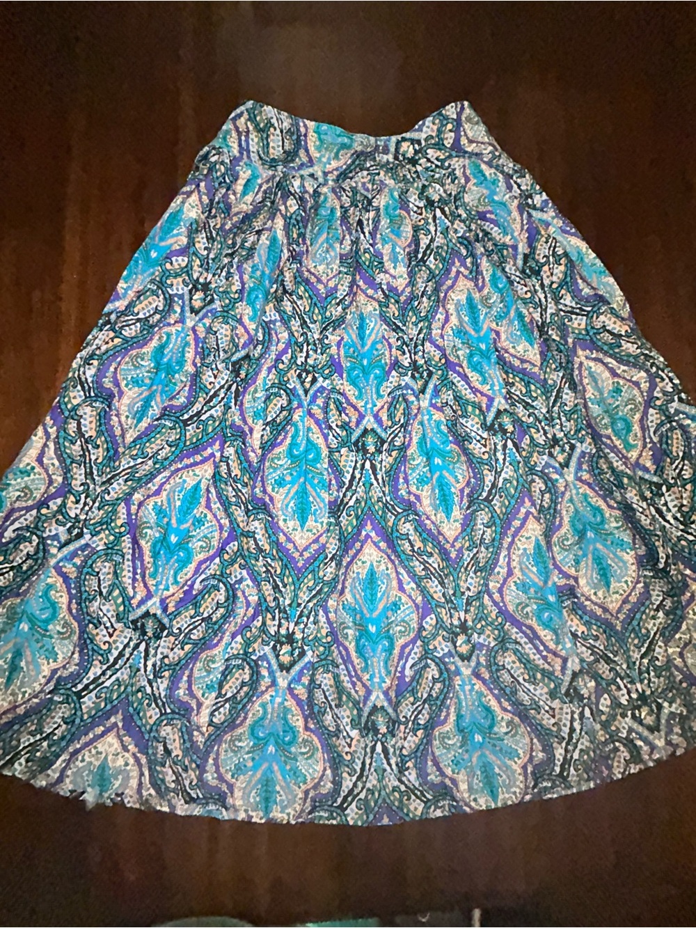 Vintage Claiborne Blue, Teal & Purple Paisley A-Line Skirt